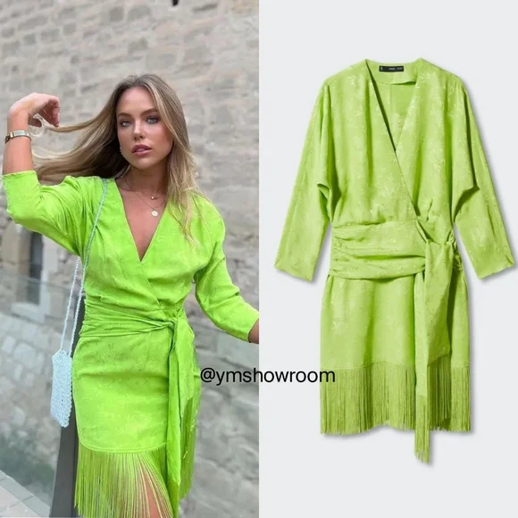 MANGO Jacquard Fringed dress - Picture 1 of 5